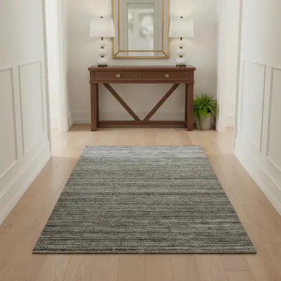 Dark Gray And Ivory Wool Striped Hand Woven Area Rug Photo 1