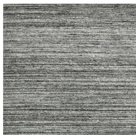 Dark Gray And Ivory Wool Striped Hand Woven Area Rug Photo 6
