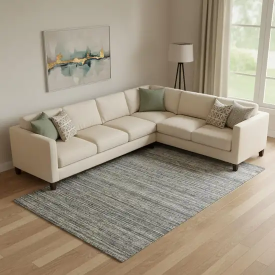 Dark Gray And Ivory Wool Striped Hand Woven Area Rug Photo 1