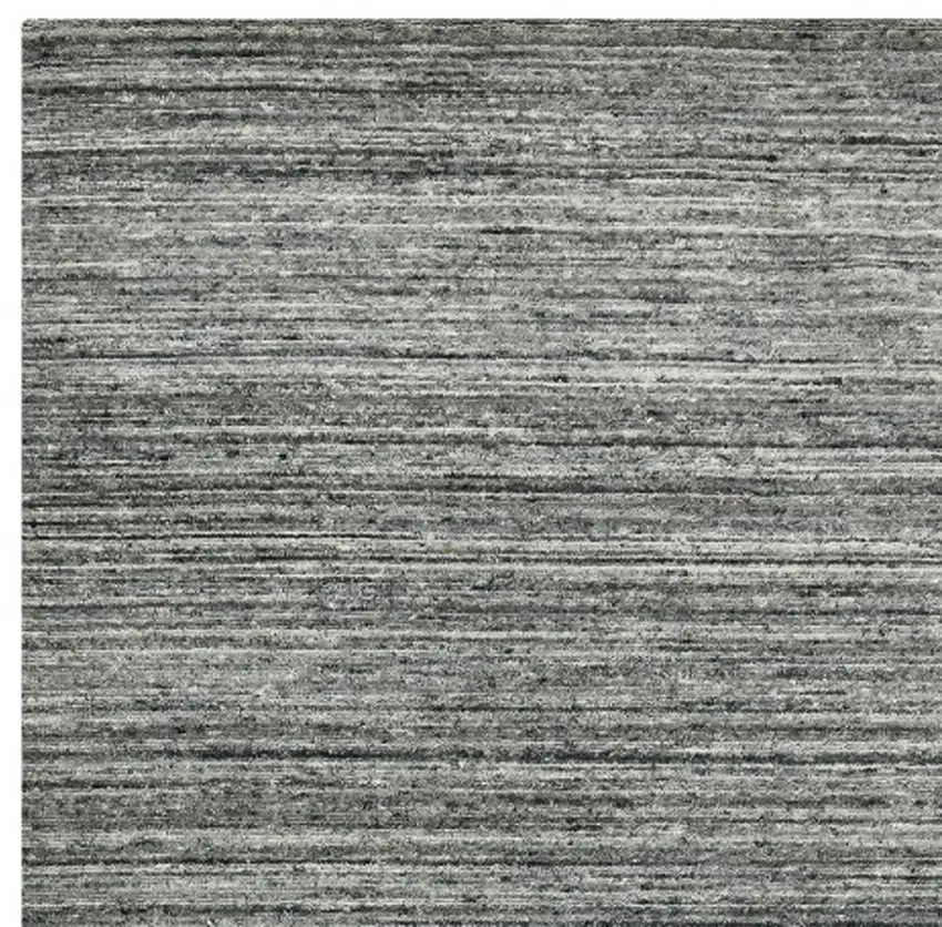 Dark Gray And Ivory Wool Striped Hand Woven Area Rug Photo 6