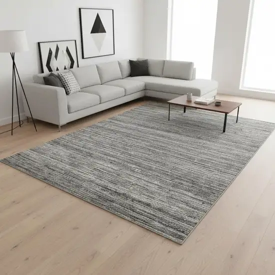 Dark Gray And Ivory Wool Striped Hand Woven Area Rug Photo 1