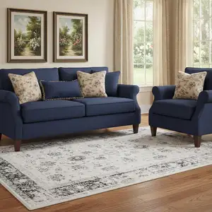 Photo of Dark Gray And Light Gray Oriental Distressed Washable Area Rug