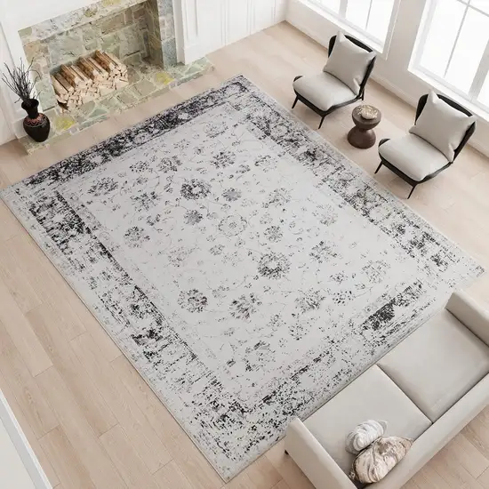Dark Gray And Light Gray Oriental Distressed Washable Area Rug Photo 6