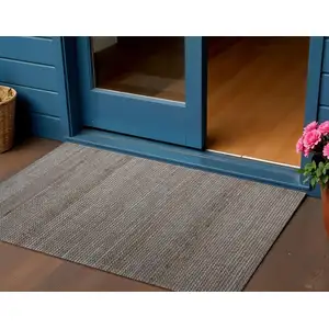 Photo of Dark Gray And Natural Jute Striped Hand Woven Square Rug