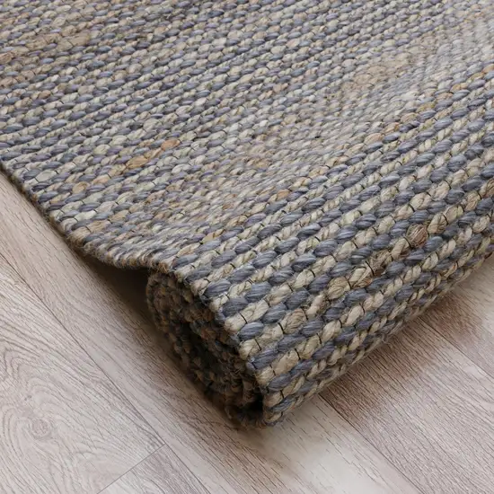 Dark Gray And Natural Jute Striped Hand Woven Square Rug Photo 6
