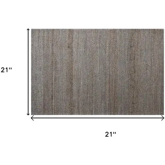 Dark Gray And Natural Jute Striped Hand Woven Square Rug Photo 3