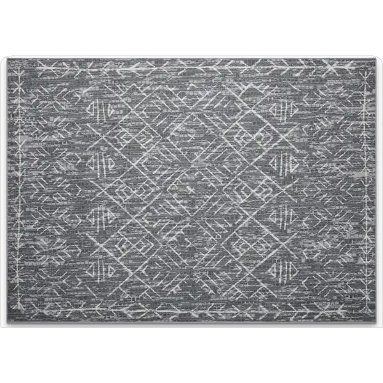 Dark Gray And Off White Tribal Distressed Area Rug Photo 2