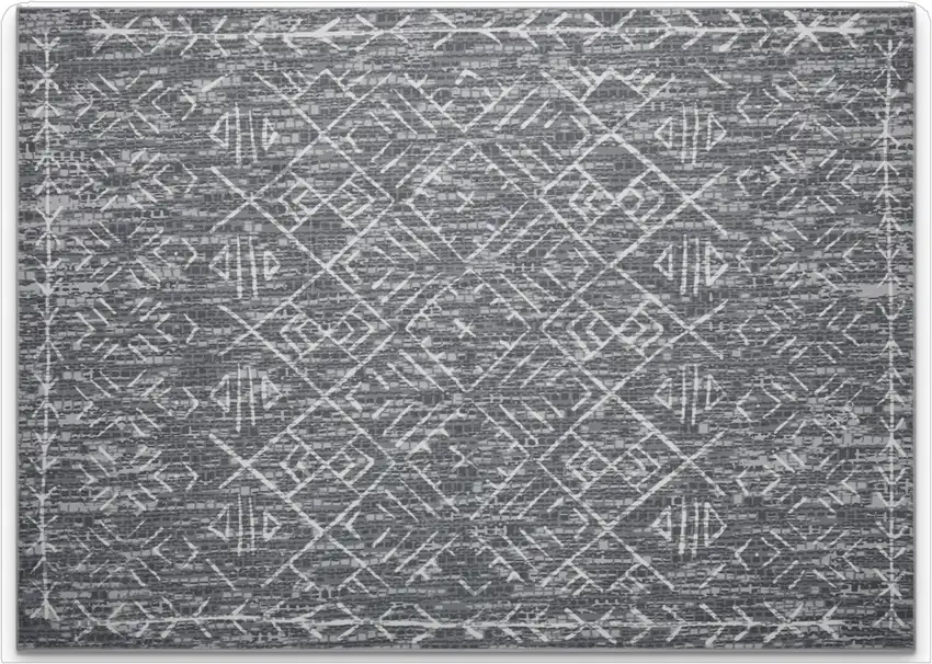 Dark Gray And Off White Tribal Distressed Area Rug Photo 2