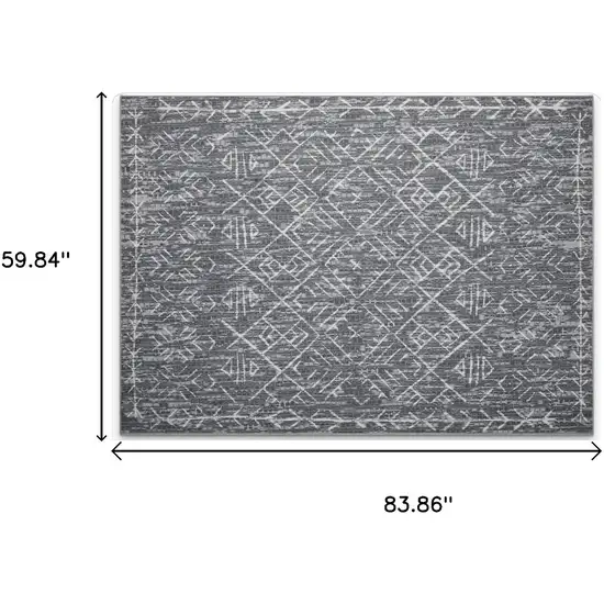 Dark Gray And Off White Tribal Distressed Area Rug Photo 3