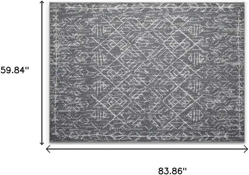 Dark Gray And Off White Tribal Distressed Area Rug Photo 3