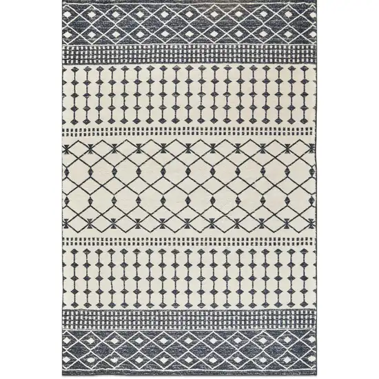 Dark Gray And White Geometric Distressed Washable Area Rug Photo 2