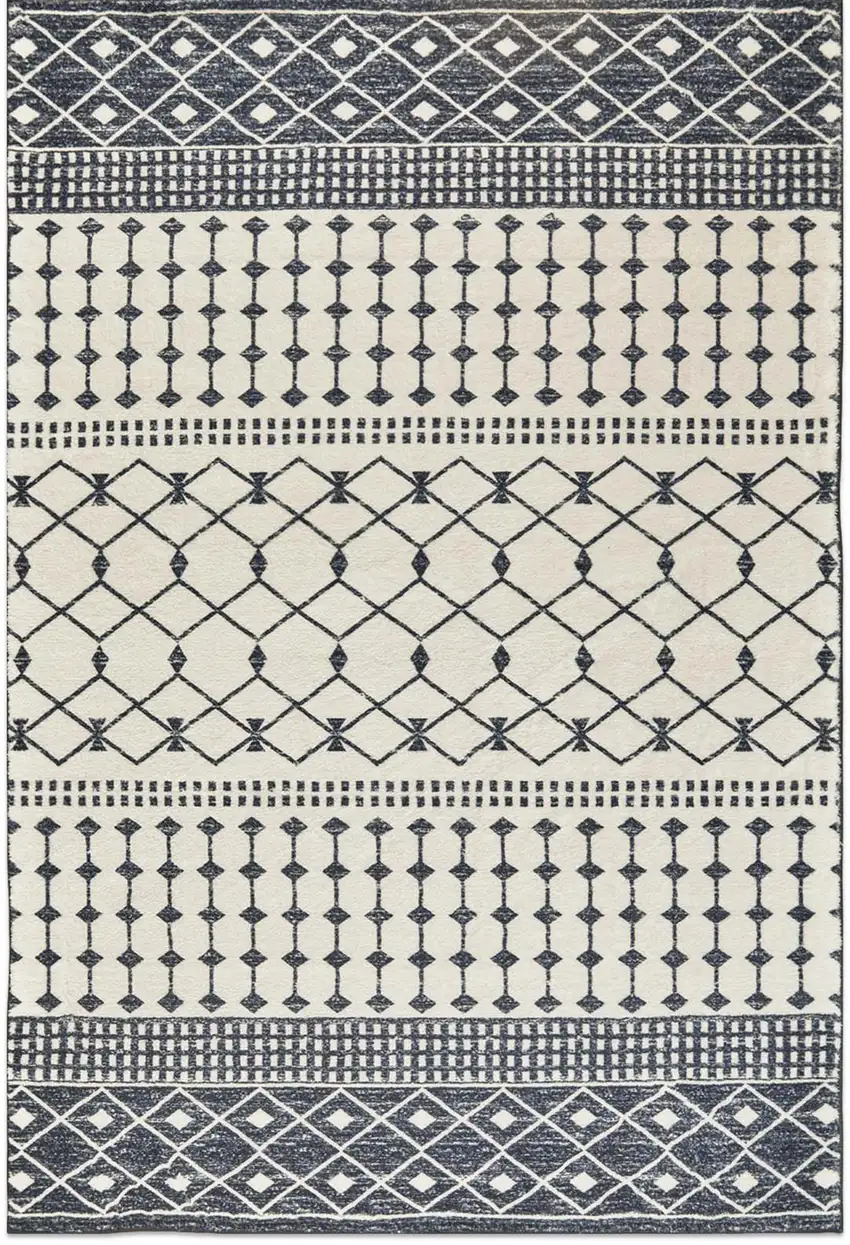 Dark Gray And White Geometric Distressed Washable Area Rug Photo 2