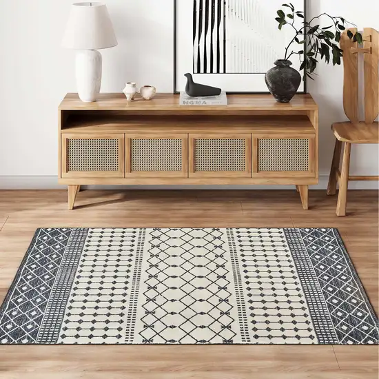 Dark Gray And White Geometric Distressed Washable Area Rug Photo 6