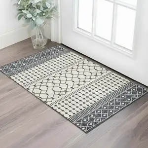 Photo of Dark Gray And White Geometric Distressed Washable Area Rug