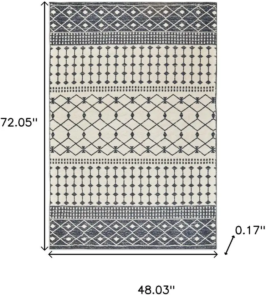 Dark Gray And White Geometric Distressed Washable Area Rug Photo 8