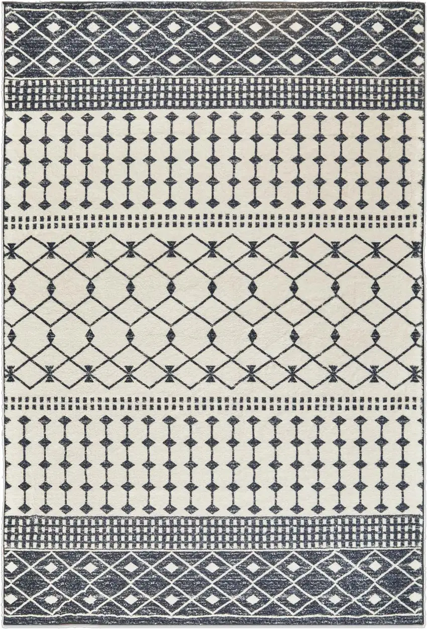 Dark Gray And White Geometric Distressed Washable Area Rug Photo 2