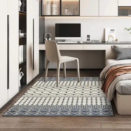 Dark Gray And White Geometric Distressed Washable Area Rug Photo 6