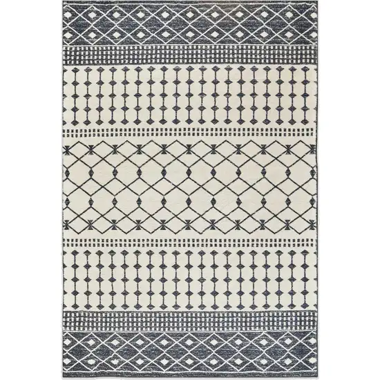 Dark Gray And White Geometric Distressed Washable Area Rug Photo 2