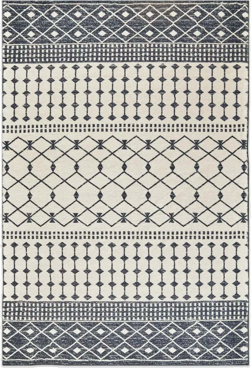 Dark Gray And White Geometric Distressed Washable Area Rug Photo 2