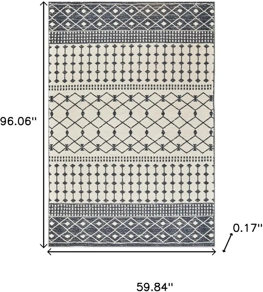 Dark Gray And White Geometric Distressed Washable Area Rug Photo 7