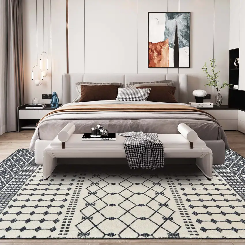 Dark Gray And White Geometric Distressed Washable Area Rug Photo 5