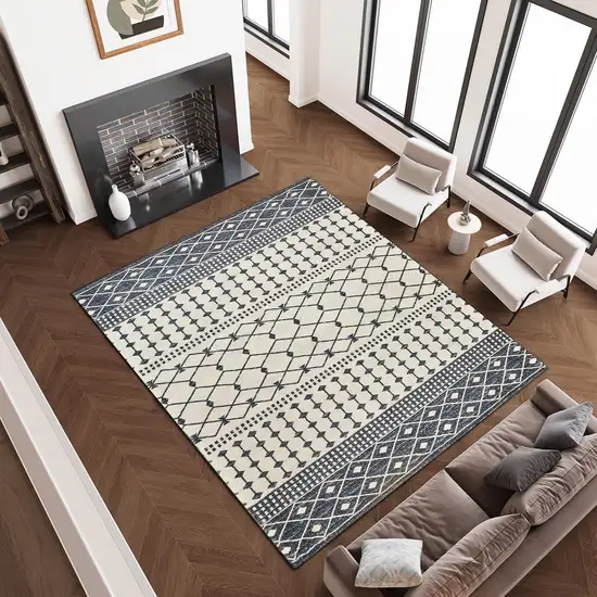 Dark Gray And White Geometric Distressed Washable Area Rug Photo 4