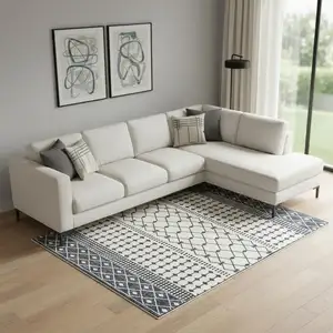 Photo of Dark Gray And White Geometric Distressed Washable Area Rug