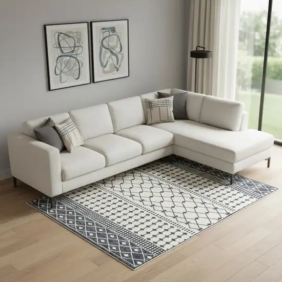Dark Gray And White Geometric Distressed Washable Area Rug Photo 1