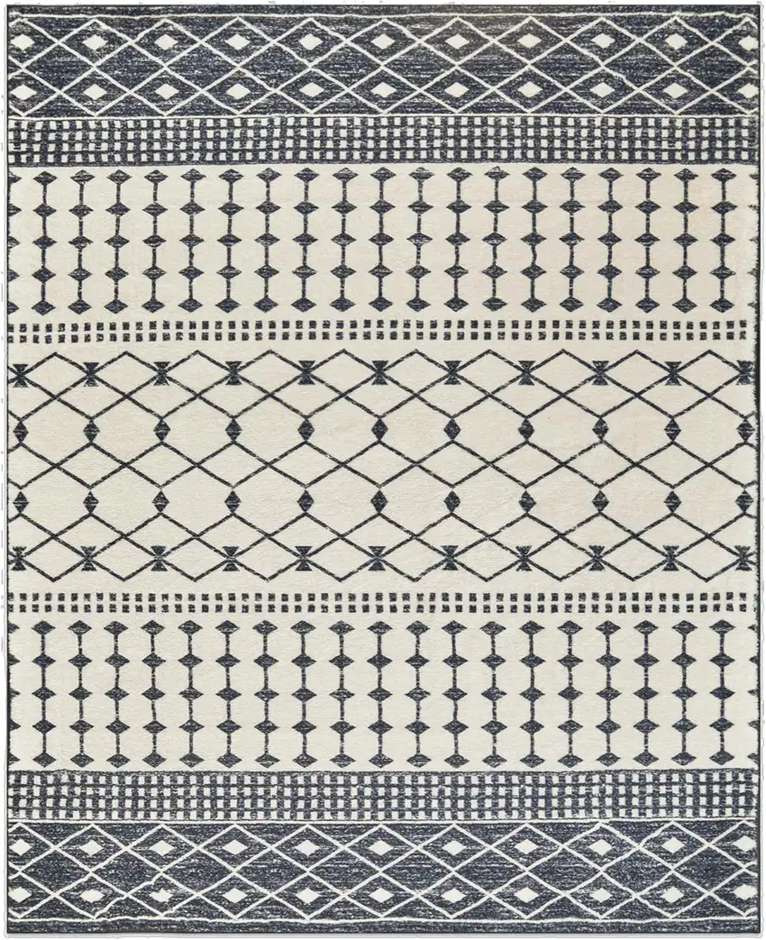 Dark Gray And White Geometric Distressed Washable Area Rug Photo 2