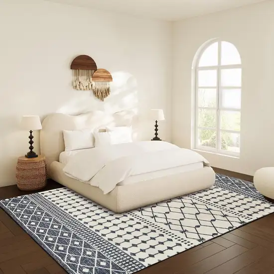 Dark Gray And White Geometric Distressed Washable Area Rug Photo 5