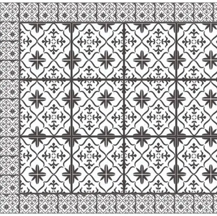 Dark Gray And White Tile Printed Vinyl Area Rug with UV Protection Photo 5