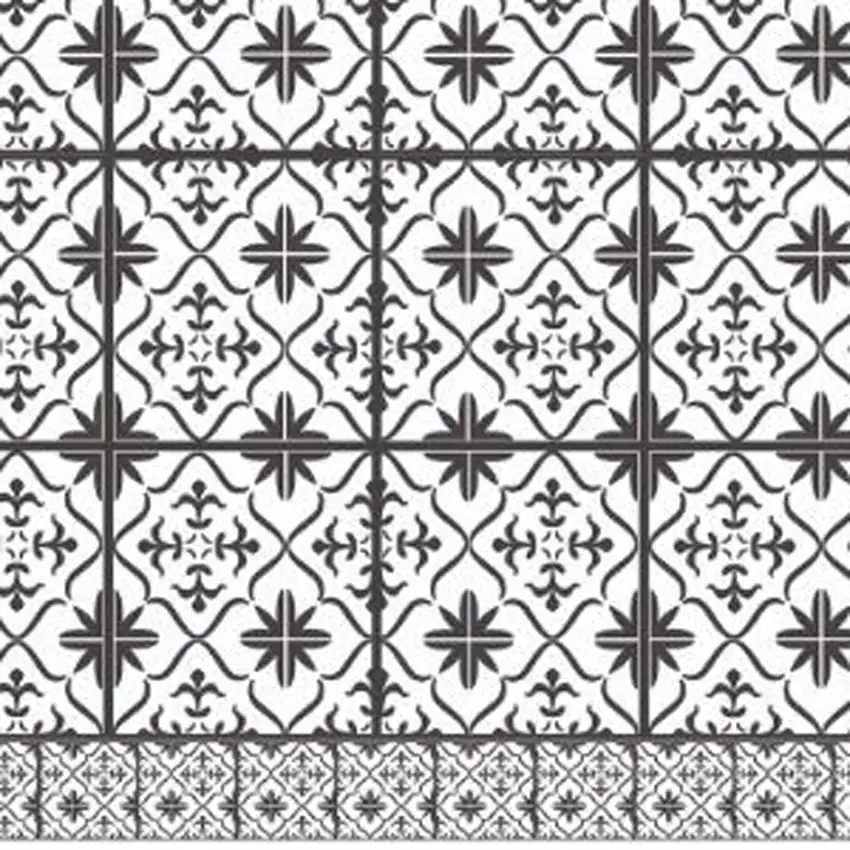 Dark Gray And White Tile Printed Vinyl Area Rug with UV Protection Photo 4