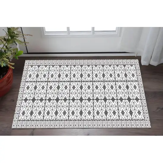 Dark Gray And White Tile Printed Vinyl Area Rug with UV Protection Photo 1