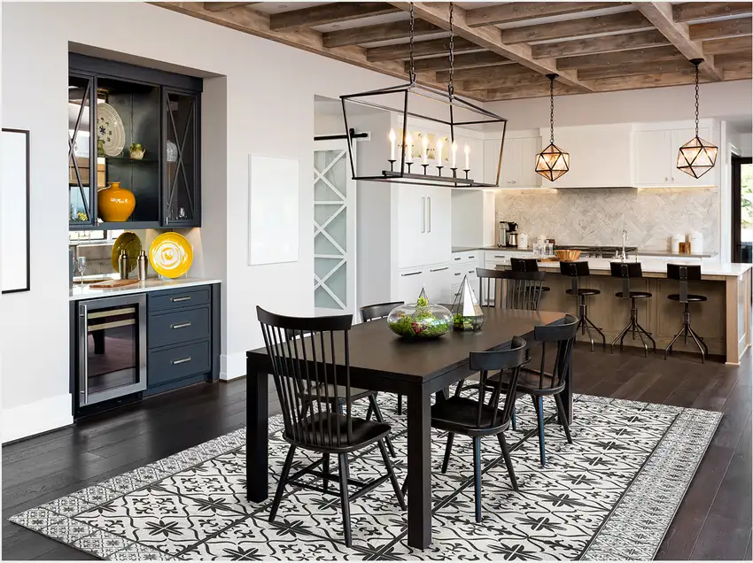 Dark Gray And White Tile Printed Vinyl Area Rug with UV Protection Photo 7