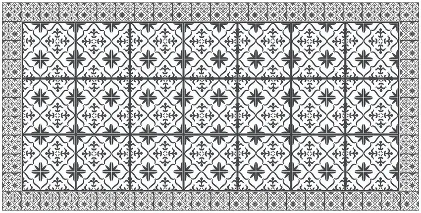 Dark Gray And White Tile Printed Vinyl Area Rug with UV Protection Photo 1