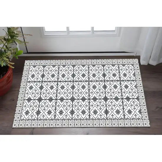 Dark Gray And White Tile Printed Vinyl Area Rug with UV Protection Photo 1
