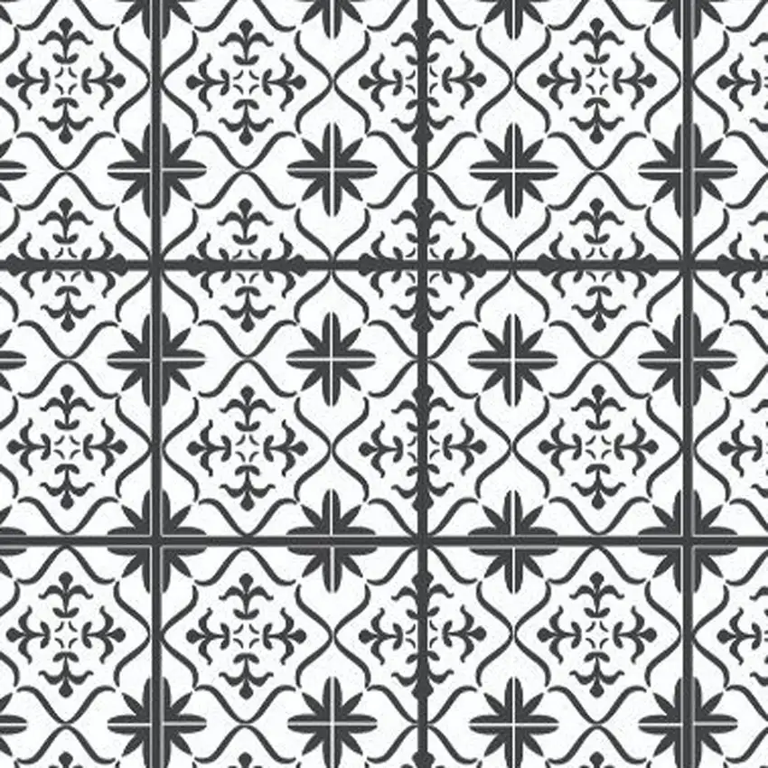 Dark Gray And White Tile Printed Vinyl Area Rug with UV Protection Photo 4
