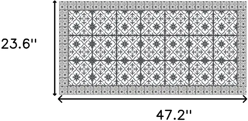 Dark Gray And White Tile Printed Vinyl Area Rug with UV Protection Photo 8