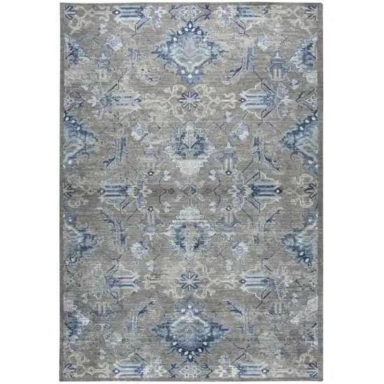 Dark Gray Blue And Light Gray New Zealand Lambs Wool Floral Hand Carved Handmade Area Rug Photo 1