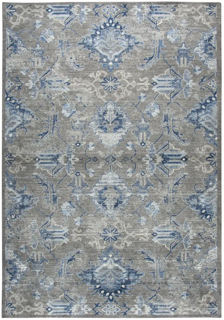 Dark Gray Blue And Light Gray New Zealand Lambs Wool Floral Hand Carved Handmade Area Rug Photo 1