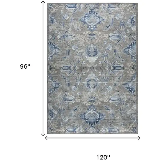 Dark Gray Blue And Light Gray New Zealand Lambs Wool Floral Hand Carved Handmade Area Rug Photo 6