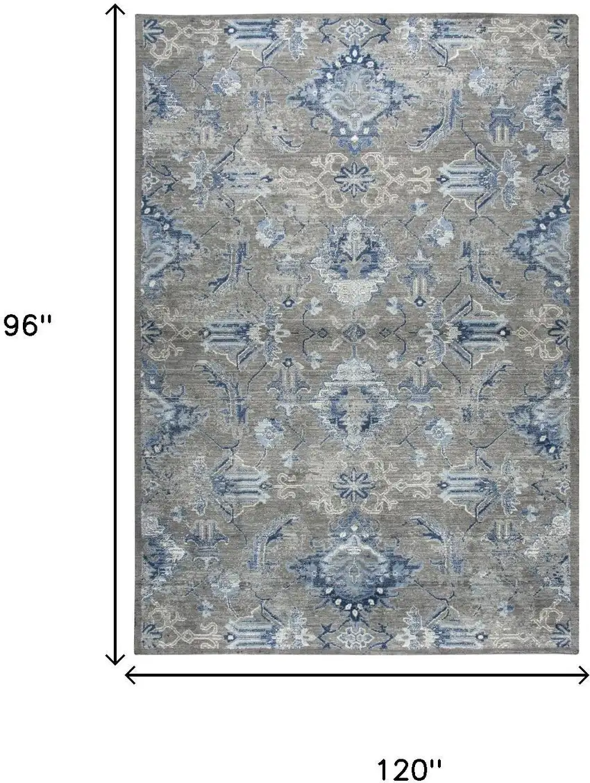 Dark Gray Blue And Light Gray New Zealand Lambs Wool Floral Hand Carved Handmade Area Rug Photo 6