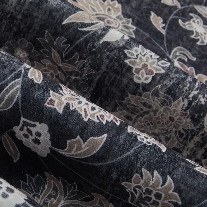 Dark Gray Light Gray And Ivory Oriental Distressed Washable Area Rug Photo 9