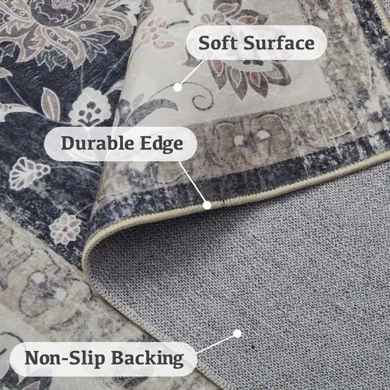 Dark Gray Light Gray And Ivory Oriental Distressed Washable Area Rug Photo 9