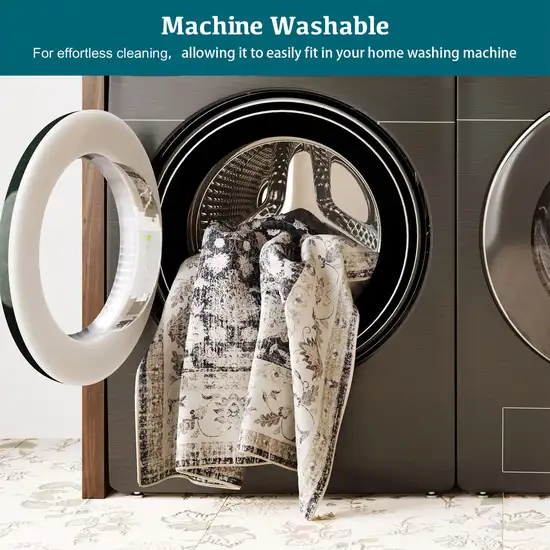 Dark Gray Light Gray And Ivory Oriental Distressed Washable Area Rug Photo 6