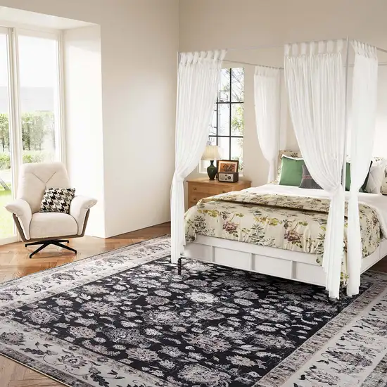 Dark Gray Light Gray And Ivory Oriental Distressed Washable Area Rug Photo 4