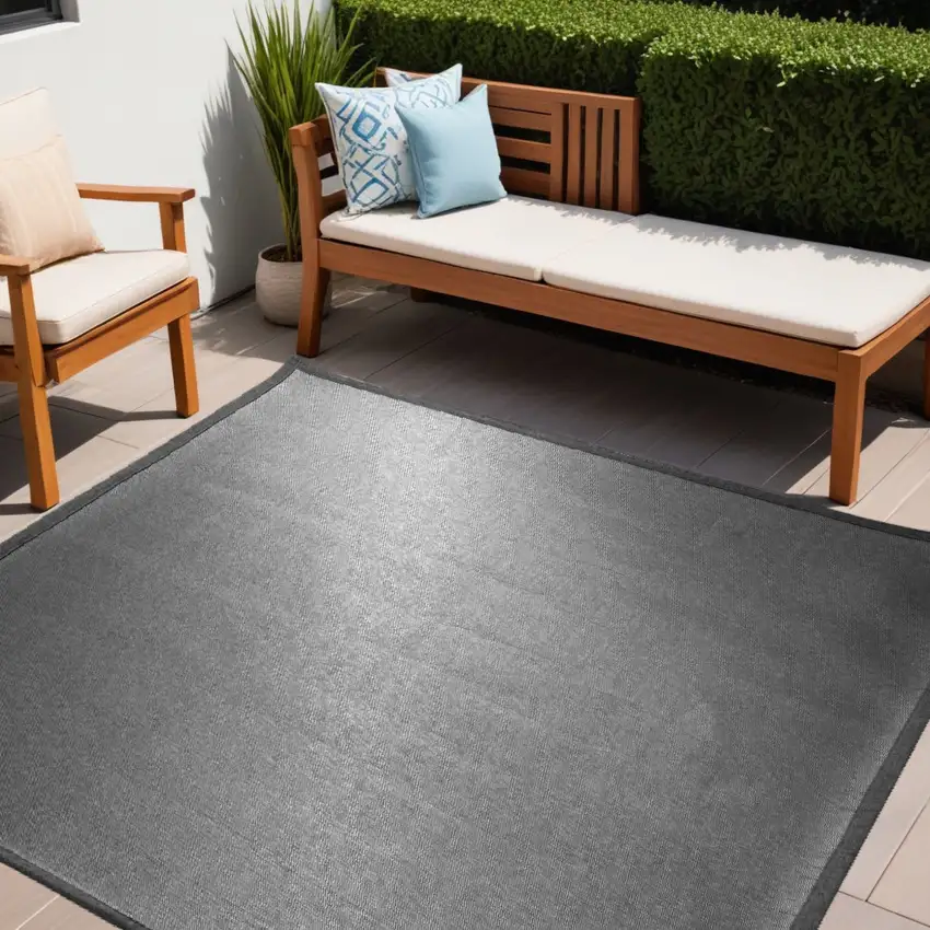 5' Charcoal Square Indoor Outdoor Area Rug Photo 1