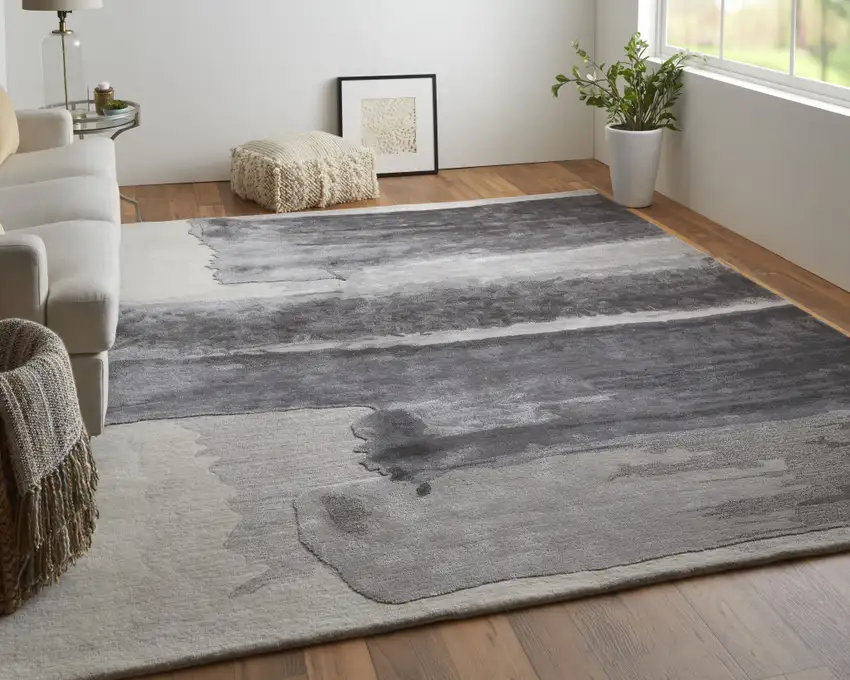 Dark Gray and Ivory Abstract Hand Tufted Area Rug Photo 8