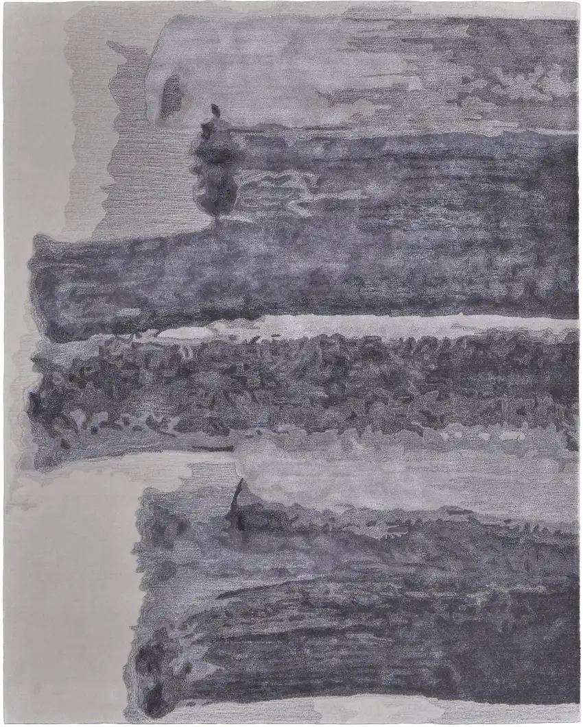 Dark Gray and Ivory Abstract Hand Tufted Area Rug Photo 2