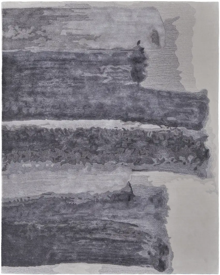 Dark Gray and Ivory Abstract Hand Tufted Area Rug Photo 5